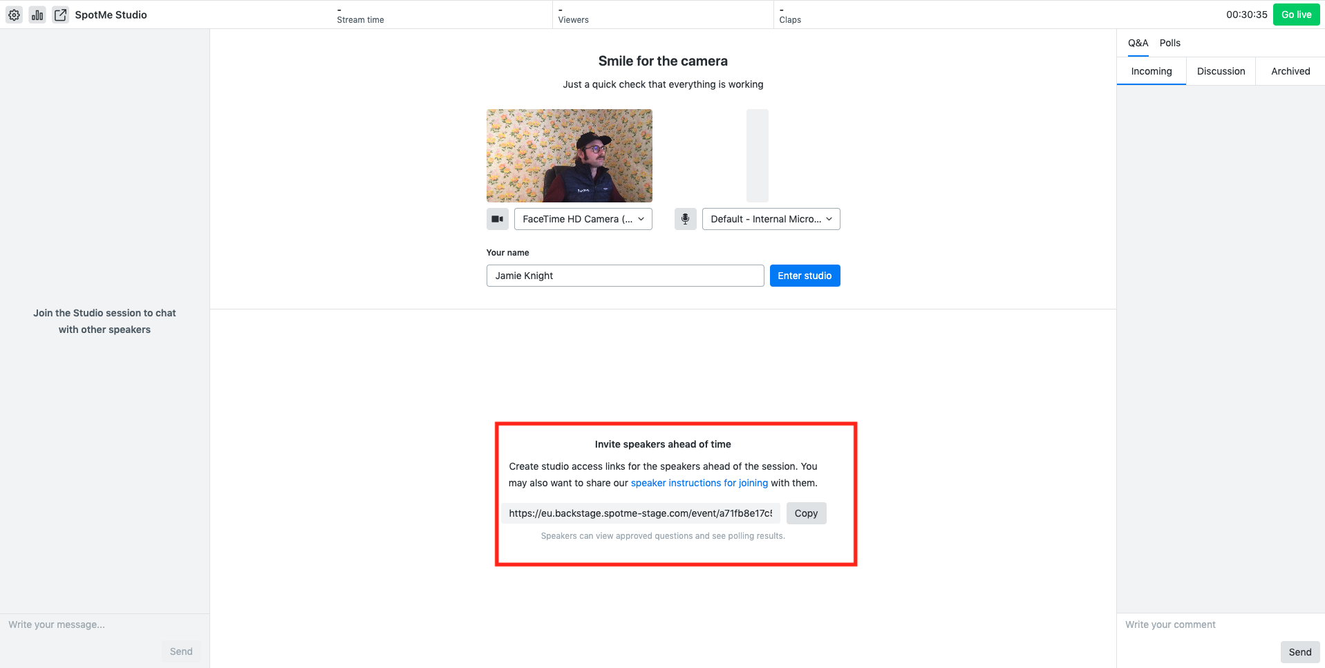 How to invite speakers to your Studio live stream SpotMe knowledge base